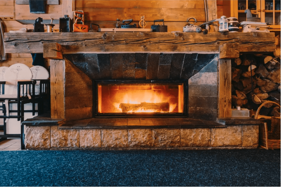 Fireplace in basement | Cherry City Interiors